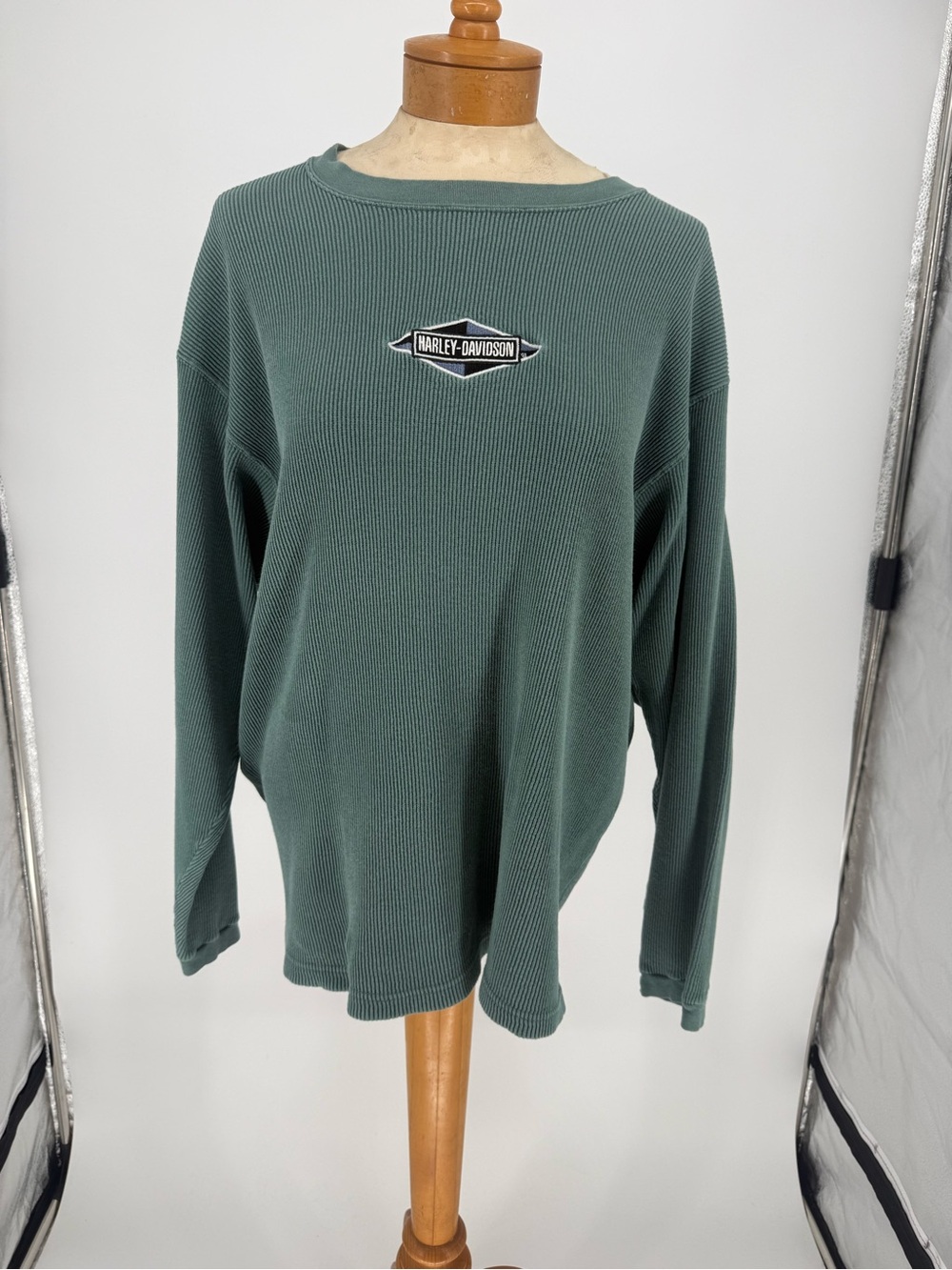 Harley-Davidson Men's Forest Green Crewneck Waffle Knit Sweater